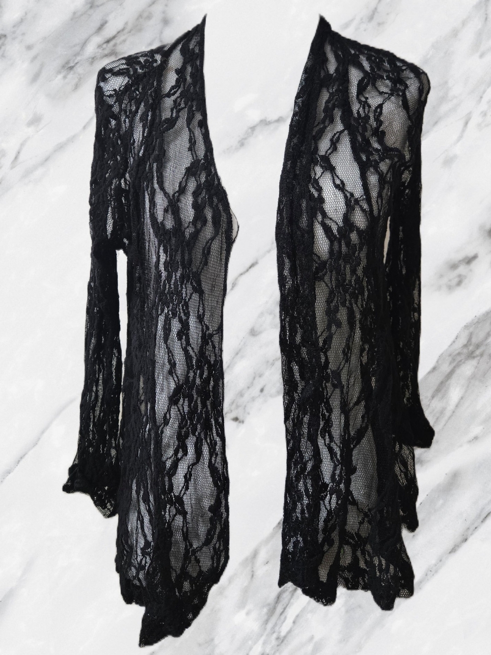 Black Sheer Lace Open-Front Cardigan - Women's Sweater